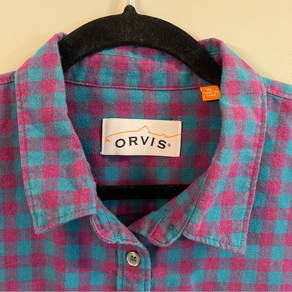 Women’s Orvis teal and pink plaid button down shirt size XL - Picture 3 of 4